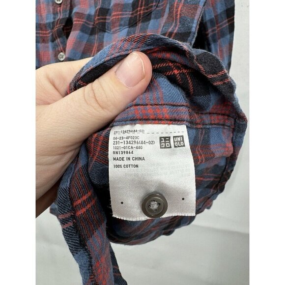 Uniqlo Button Up Shirt Women Small Purple Plaid Long Sleeve‎ Flannel Western - Picture 6 of 7